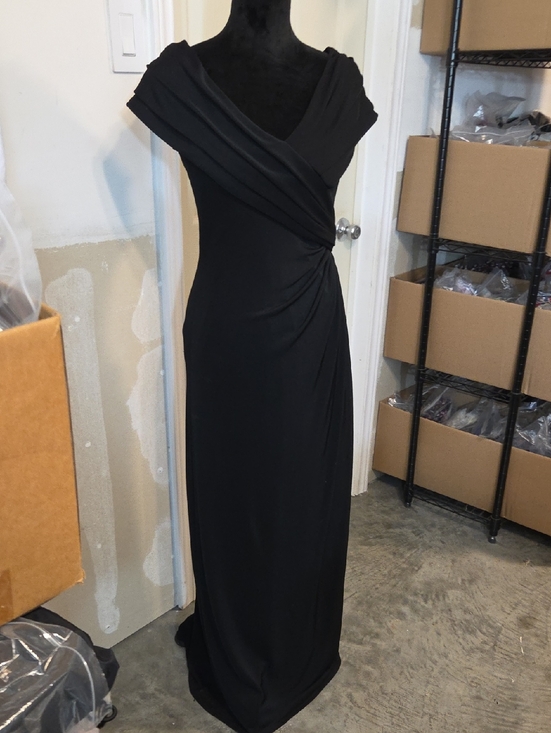 Tadashi Collection Dresses & Skirts - TADASHI Black Draped Maxi Dress Side Knot Crossed Bodice Short Sleeve Elegant